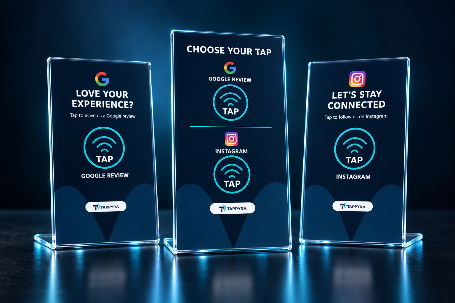 TAPPYRA Review, Social and Duo clear acrylic NFC countertop stands